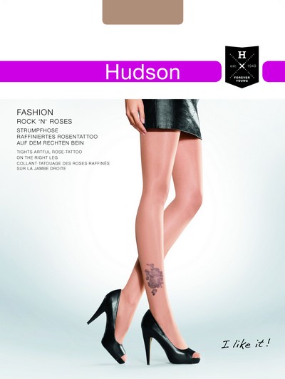 Feinstrumpfhose mit Rosendruck in Tattoo-Optik von Hudson, skin, Gr. S